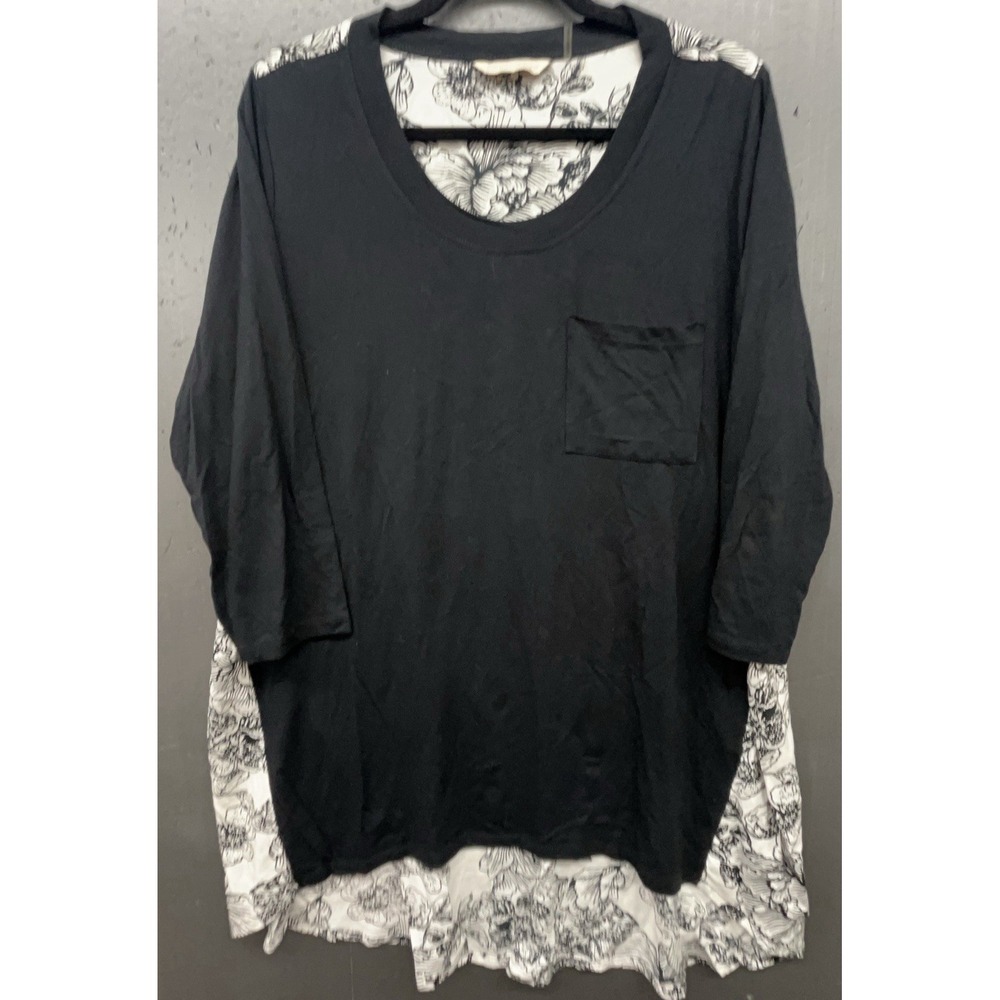Soft Surroundings Tunic Top L Black Layered Pocket Lagenlook Casual Boho Chic